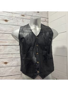 Roberto Amee Black Pigskin Leather Snap Buttons Vest Mens Medium Patchwork Patch